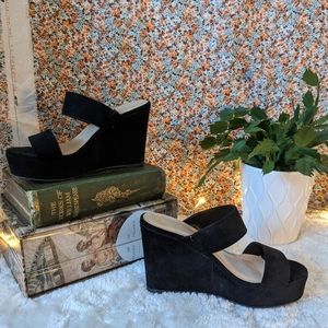 Size 6 Black Open Toe Wedges